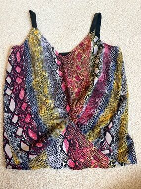 Silk Snake-Print Front Tank Top - Multi